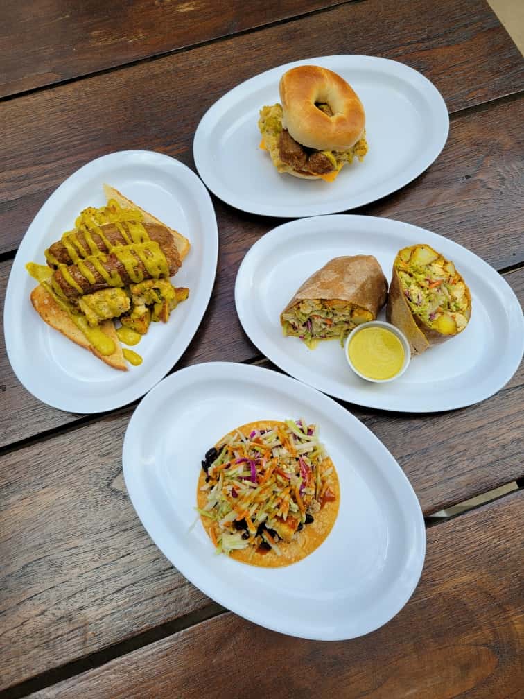 Roasted Tofu Scramble Bagel, Tofu Scramble Stack, Tofu Scramble wrap, & Tofu Scramble Taco