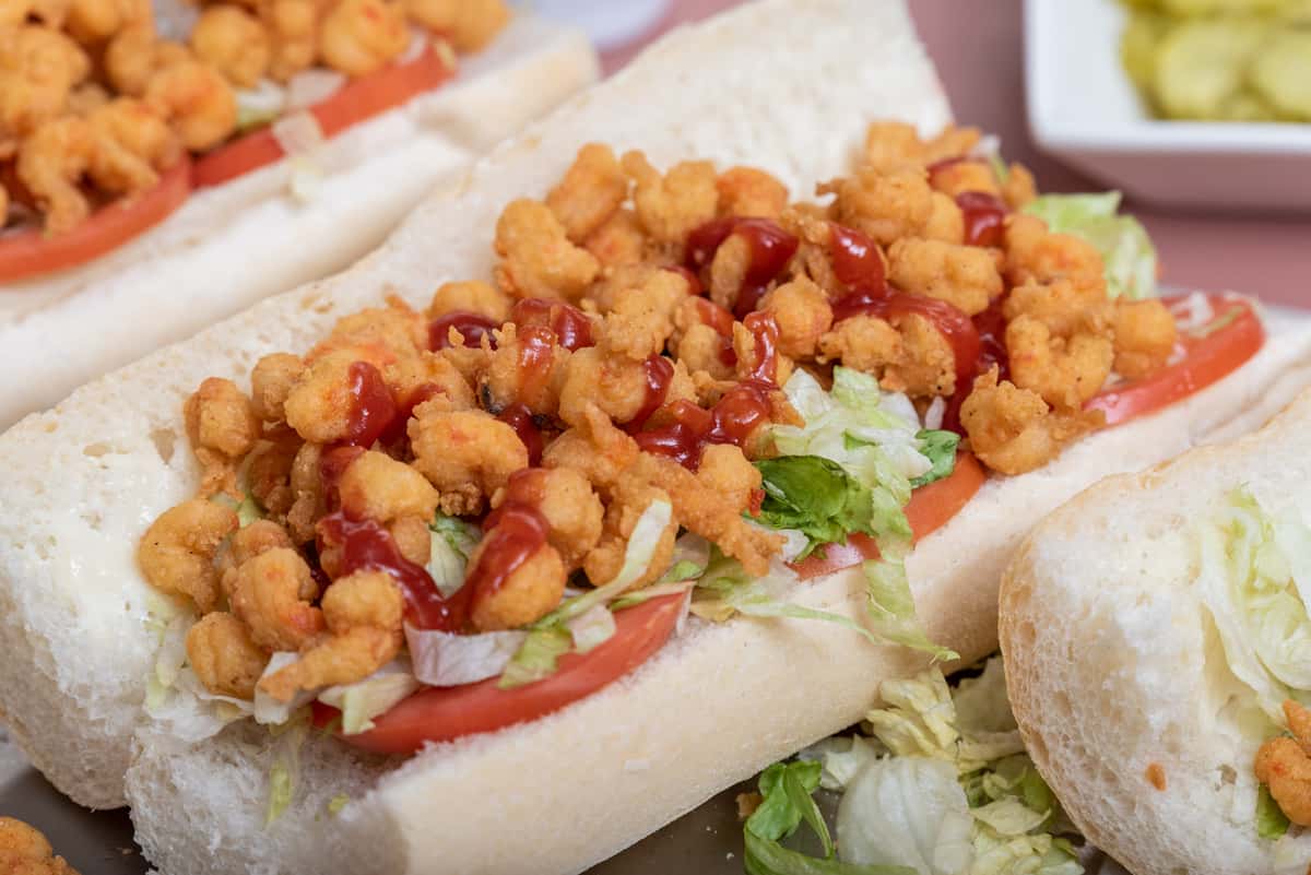 crawfish poboy on a a table top