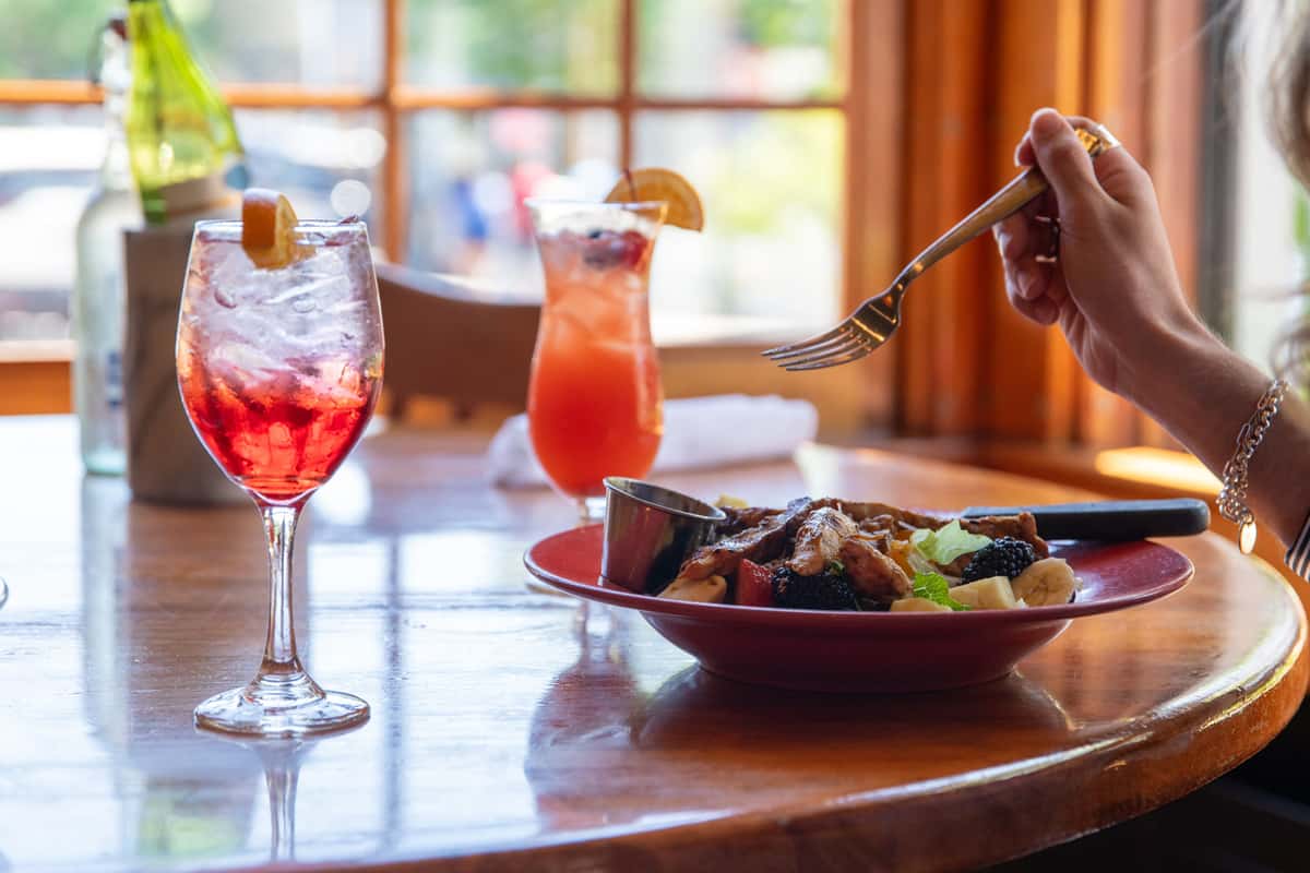 prepared dish on table with drinks
