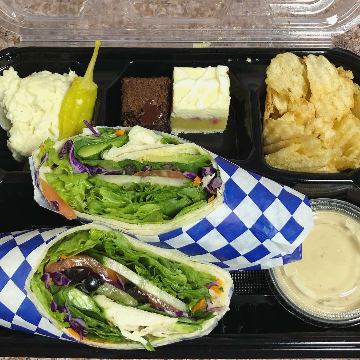 boxed lunch with veggie wrap