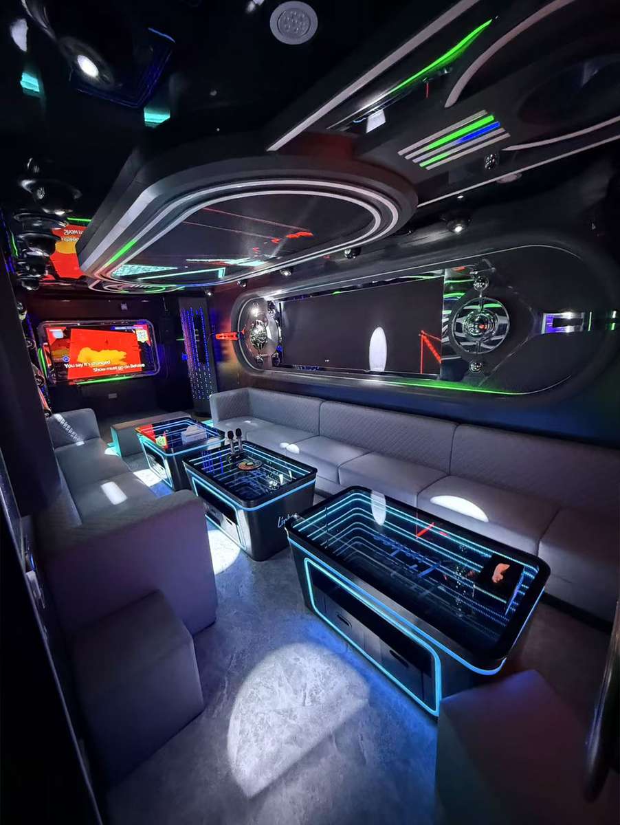 Elegant interior of Sumiya restaurant with ambient neon lighting