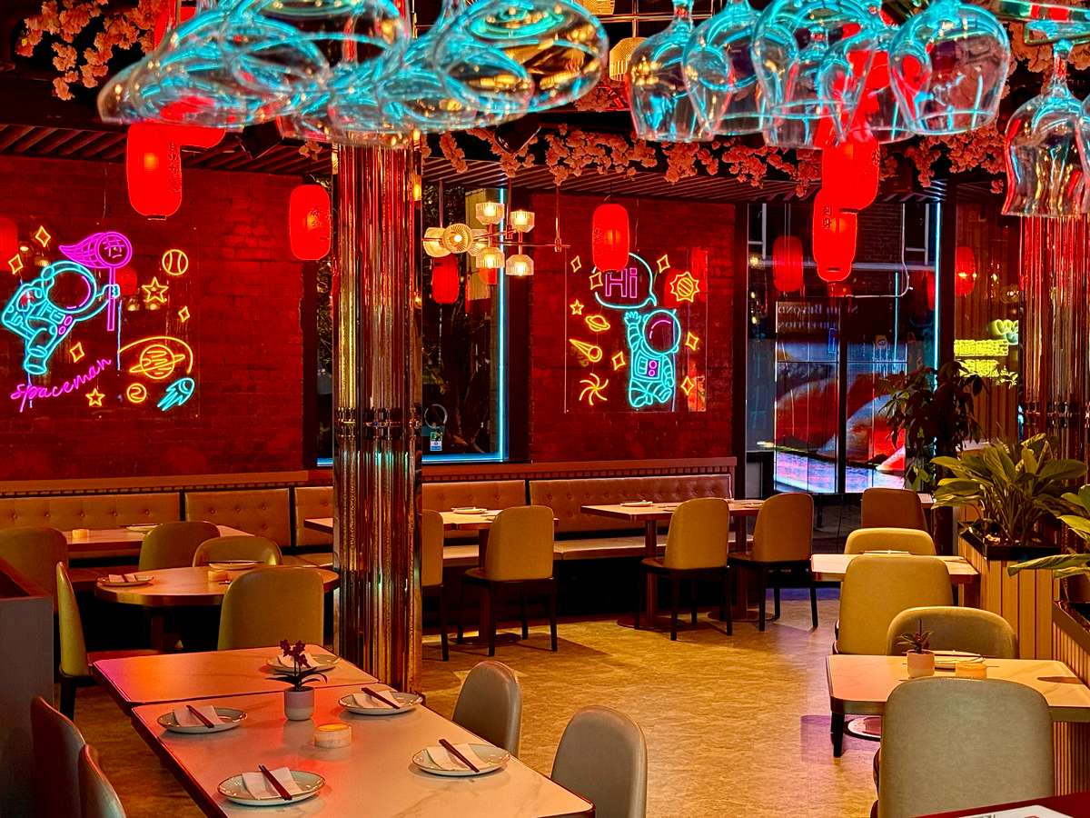 Vibrant and colorfully decorated interior of Sumiya restaurant