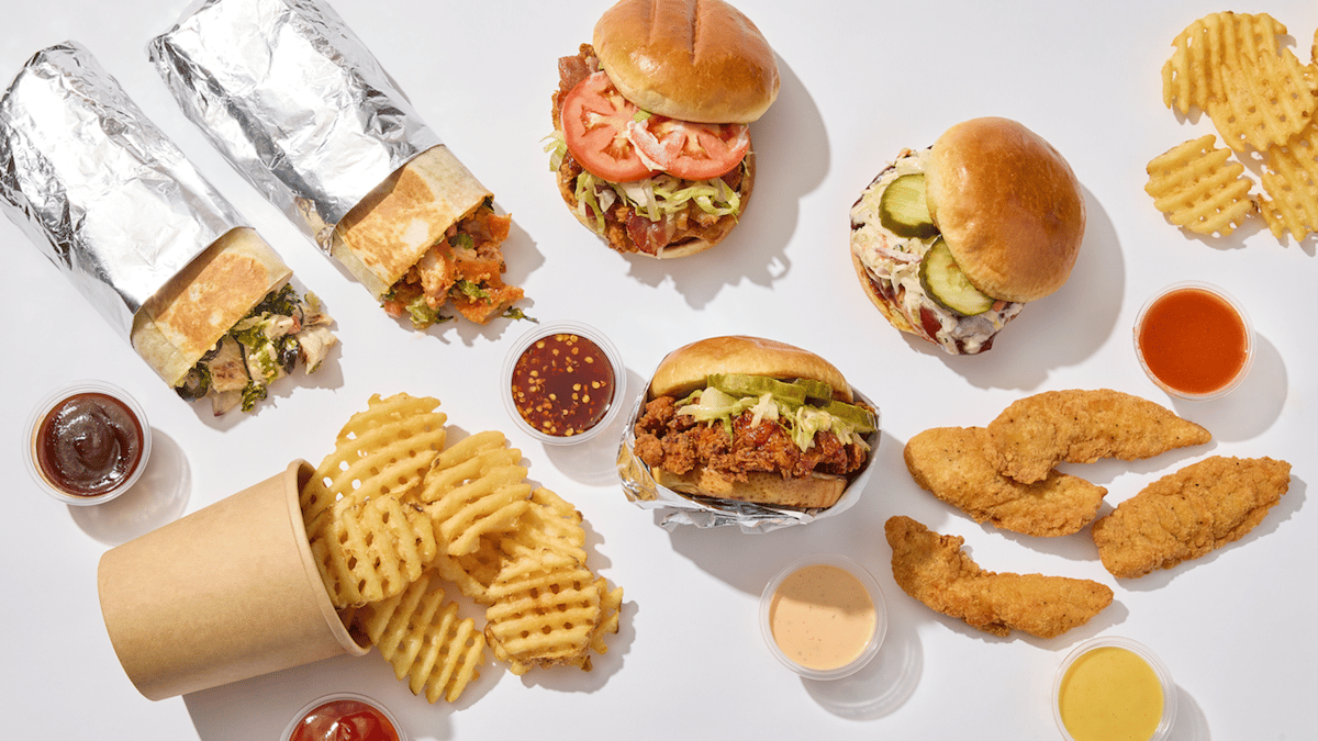 Daisy Duke Food Spread with Fried Chicken Sandwiches, Chicken Tenders, Fries