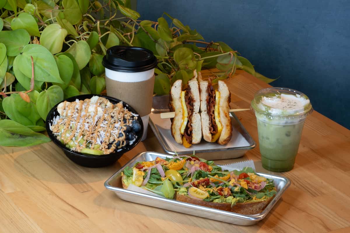 Group of dishes and beverages on the table