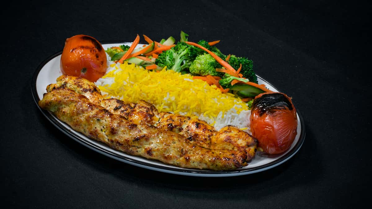 kebab with rice and veggies