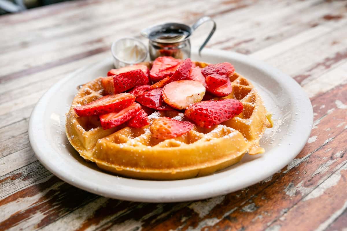 Strawberry Belgian Waffle Breakfast Menu Filling Station Cafe