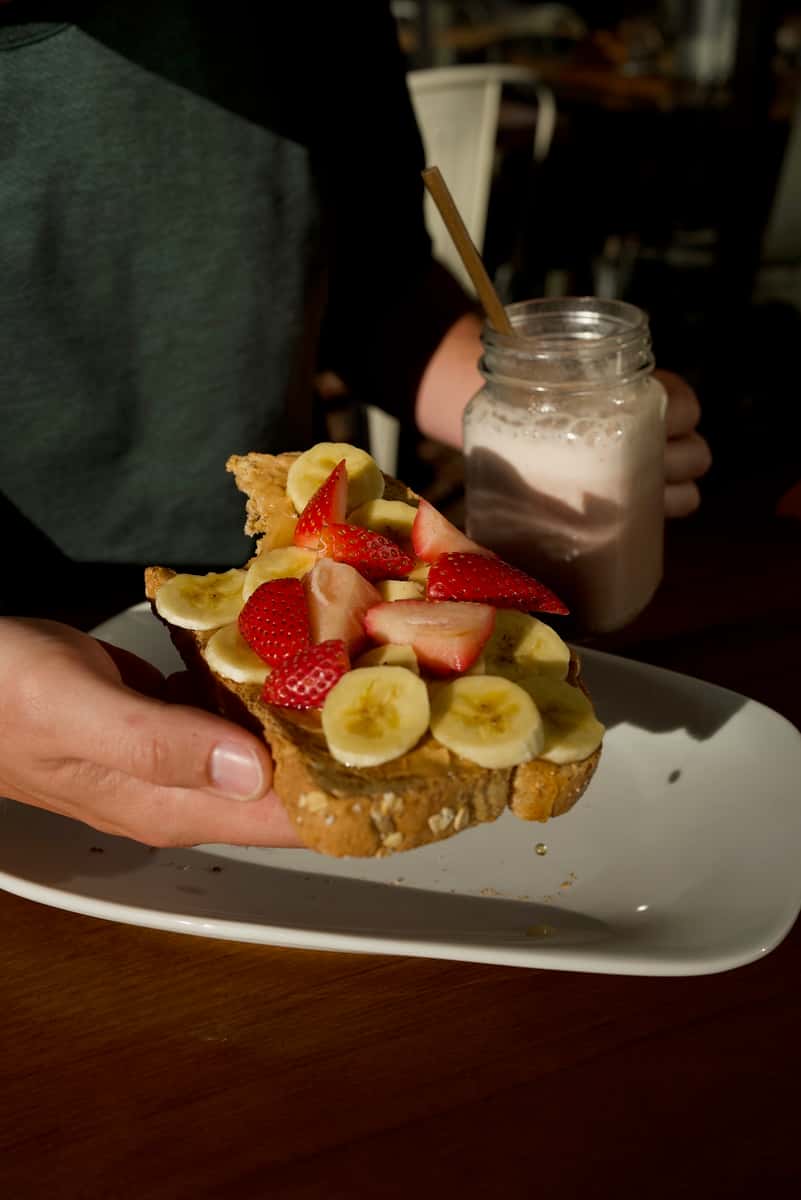 Toast with banana and fruit