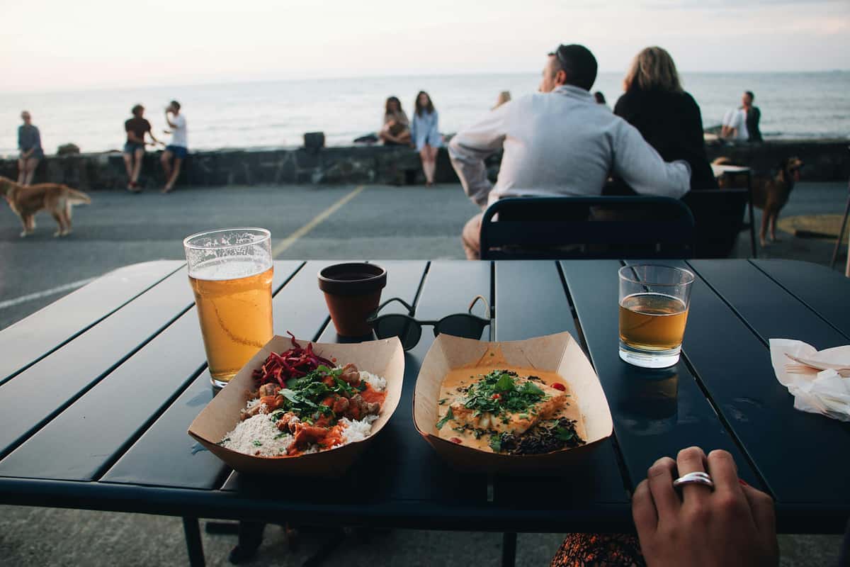 food and drinks overlooking the beach