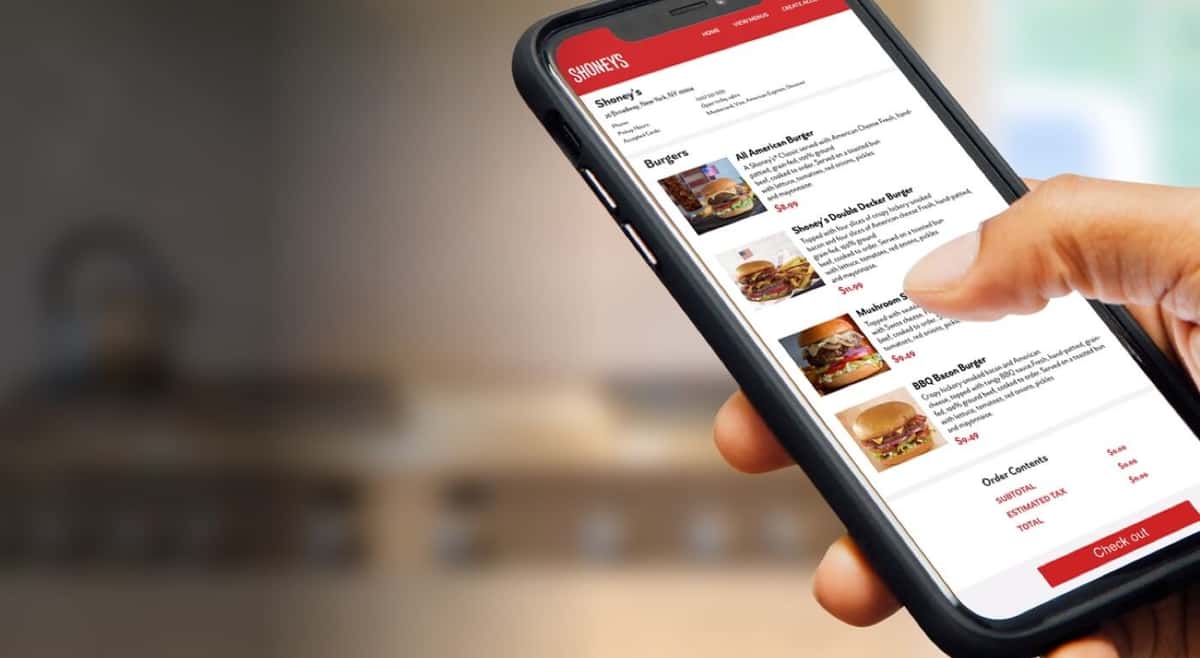 Cell phone with Shoney's Online Ordering Menu