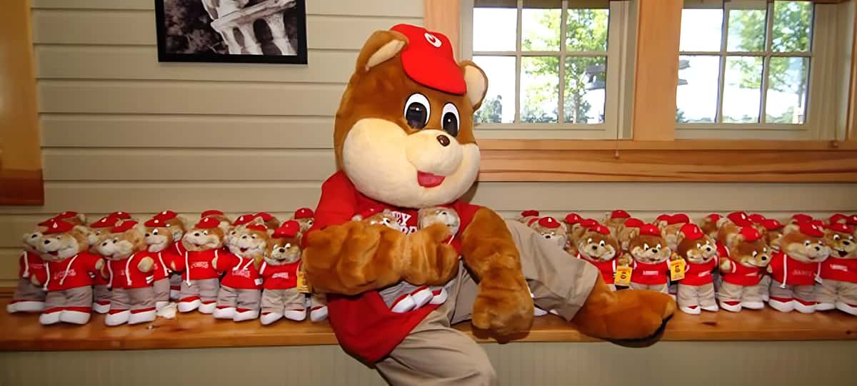 Shoney's Bear mascot and plushies