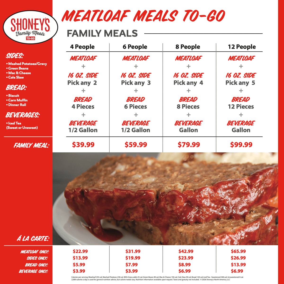 Meatloaf Meals to go price chart