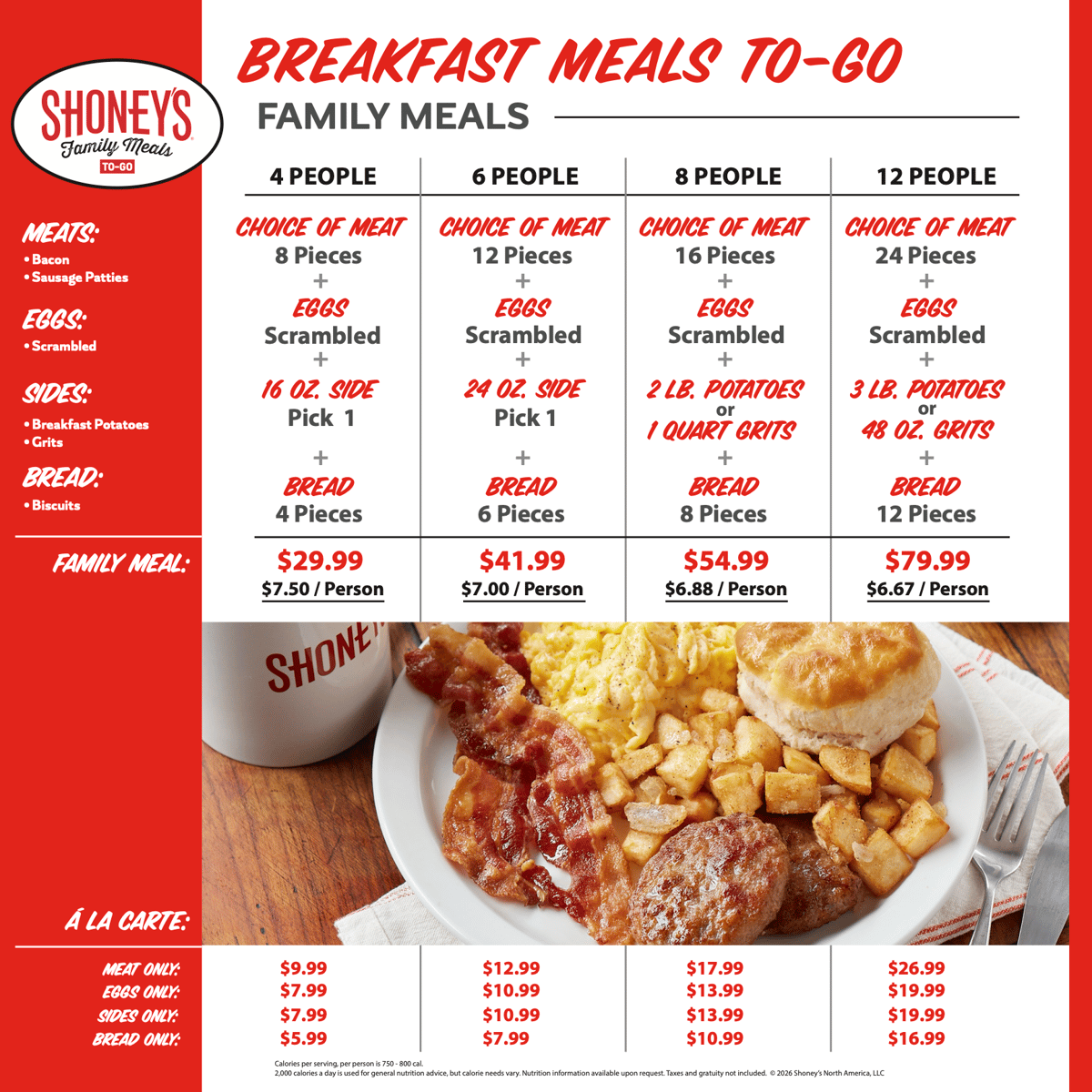 Breakfast Meals to go price chart