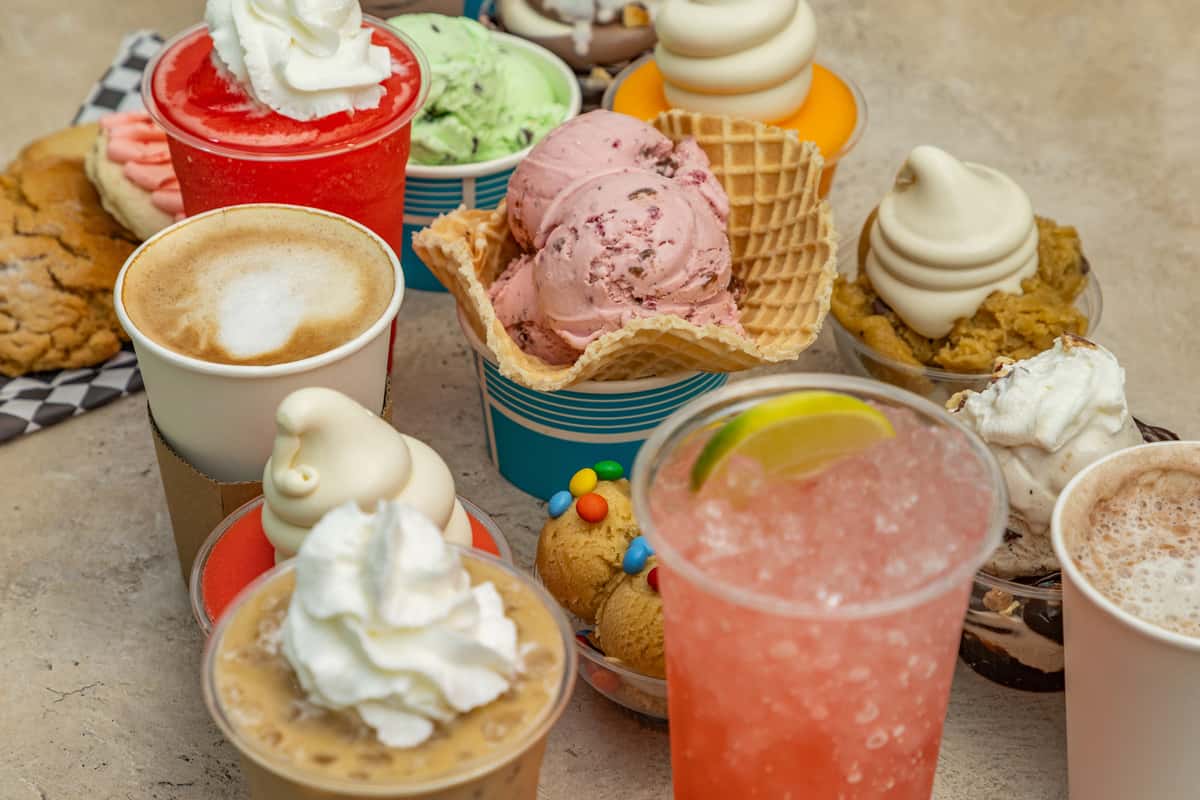 various ice creams and drinks