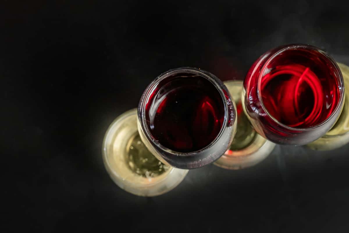 Top down view of stacked wine glasses