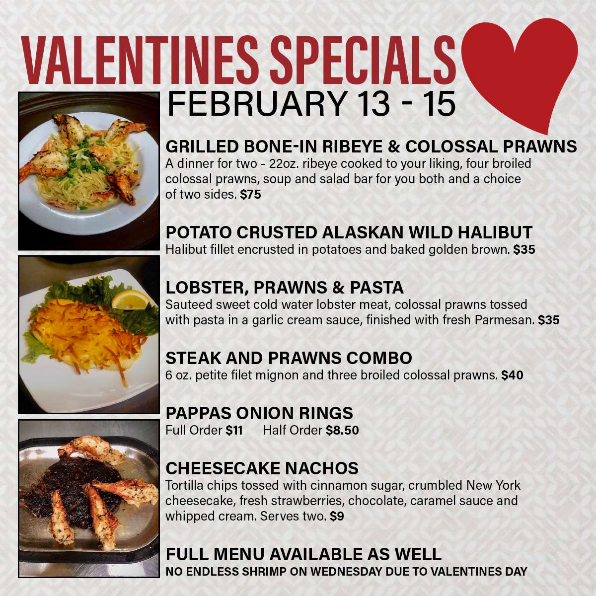 Valentines Day Menu Features