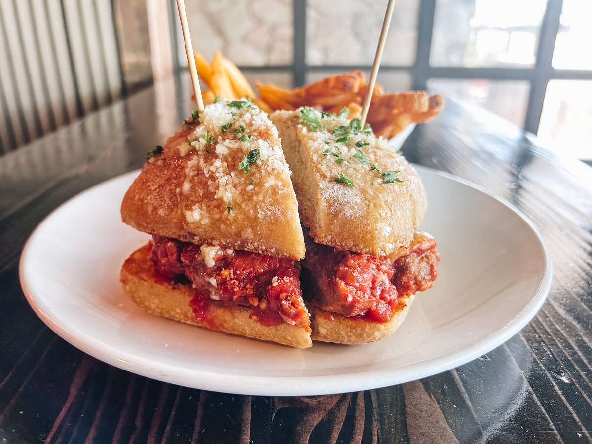 The Johnny Utah, beef and pork meatballs in marinara with ricotta and smoked gouda on ciabatta