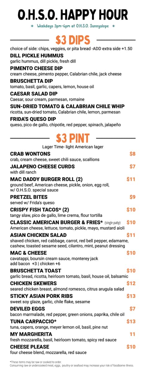 Sunnyslope Menu 2026