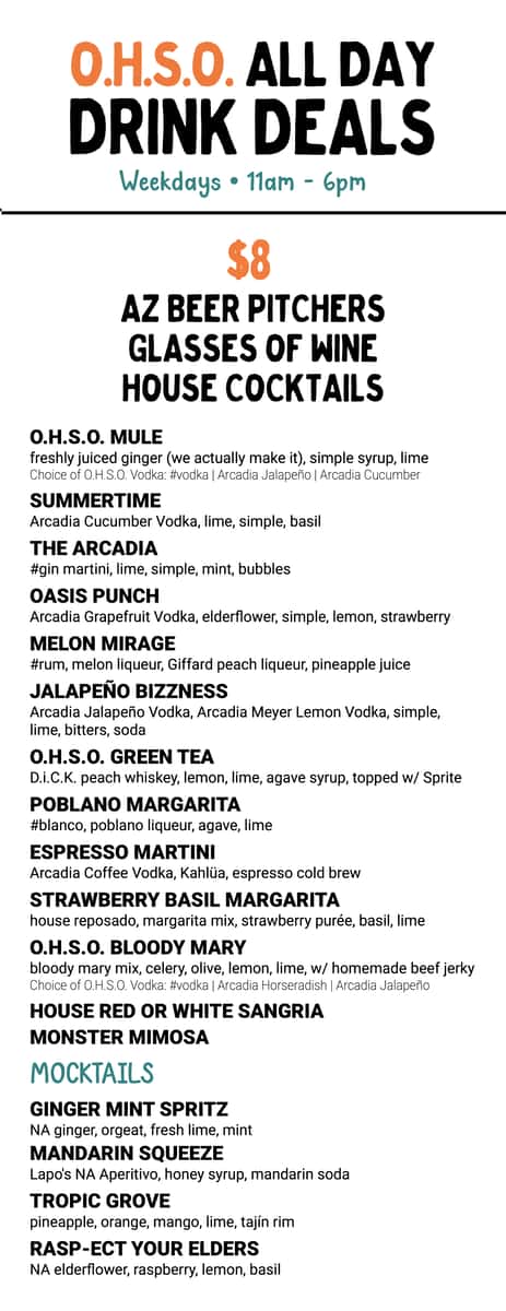 OHSO All Day drink deals $8