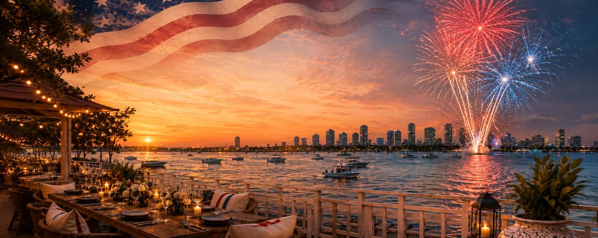 4th of July Fireworks at Pamplemousse on the bay - Waterfront 4th of July Fireworks Miami Beach