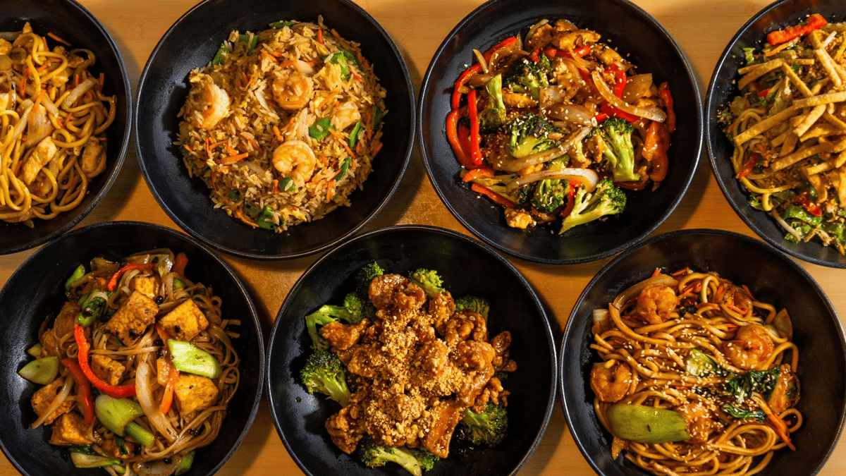 Noodle Bowls and Stirfries arranged in rows
