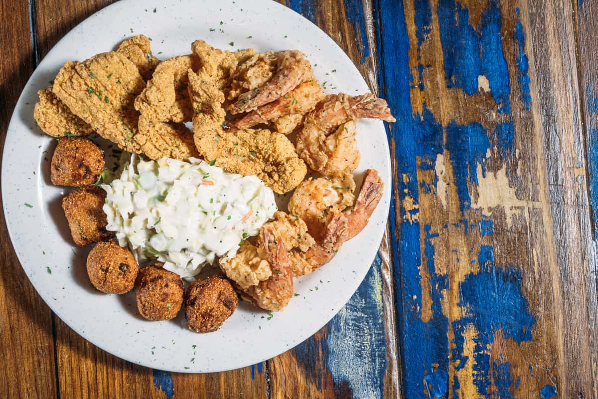 Fried Catfish & Fried Shrimp W/ Coleslaw & Hushpuppies