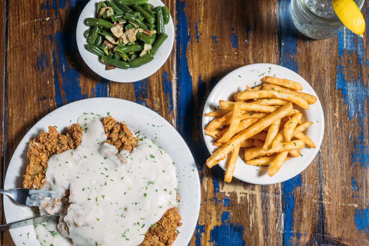 Chicken Fried Steak & Gravy W/ Green Beans & French Fires