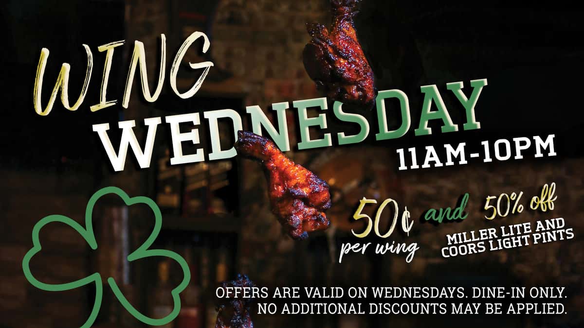 Wing Wednesday! 50 cents per wing, and 50% off all Miller Lite and Coors Light pints. 🍻Dine-in only.