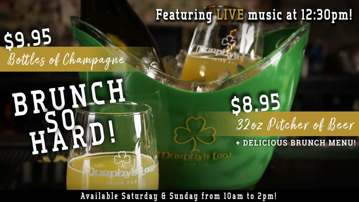 Rock 'n' Brunch Saturdays & Sundays 9AM to 2PM $9.95 Bottle Champagne or $8 32oz Pitcher of Beer - your choice plus a delicious burnch menu. Featuring live local bands 11:30AM to 2:30PM