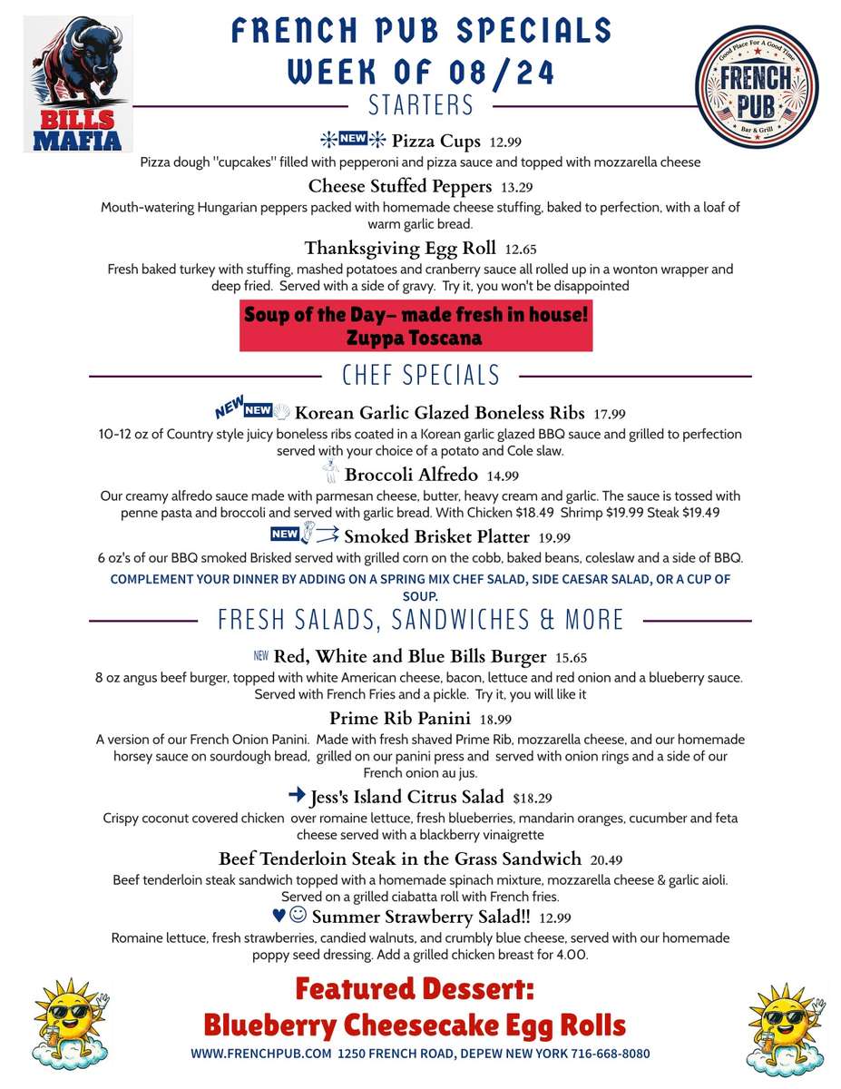 Stop in tonight to watch the Buffalo Bills!!