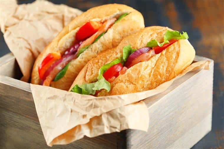two sandwiches in a basket