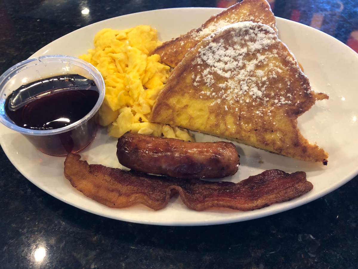 french toast with eggs and bacon
