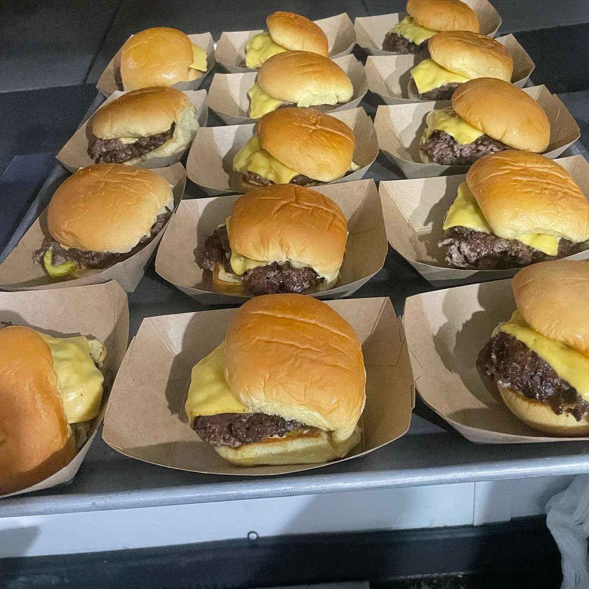tray of burgers