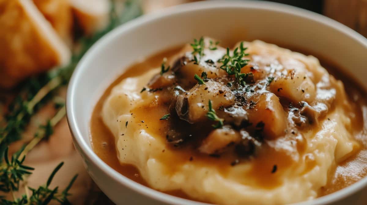 Mashed potatoes with gravy