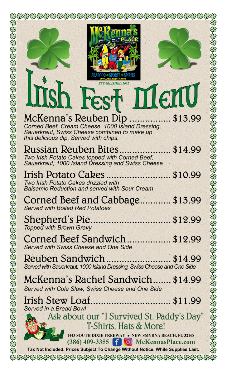 Irish Food Menu