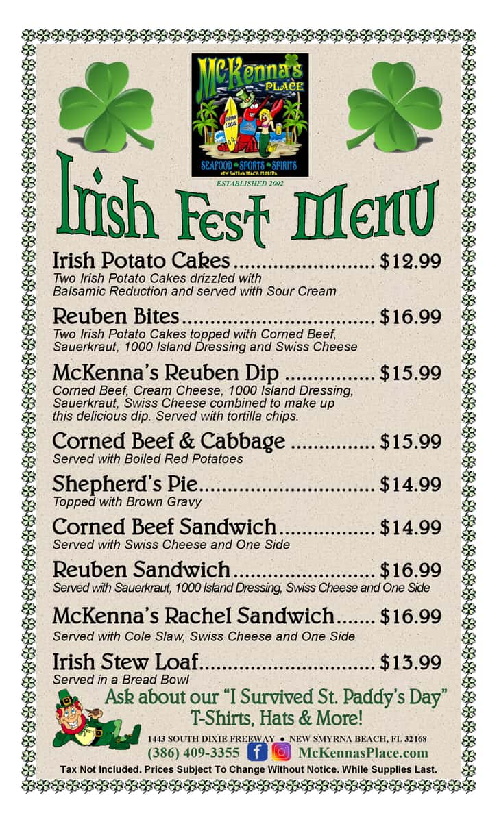 Irish Fest Food Menu 2025