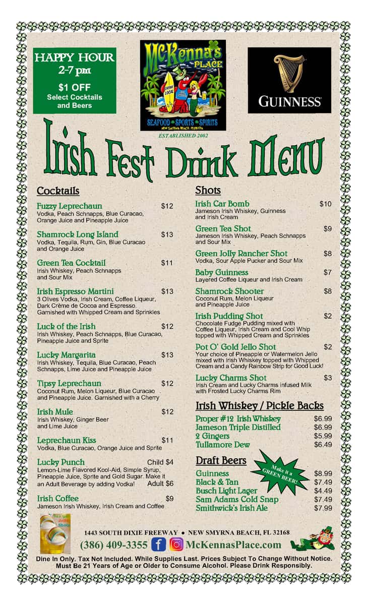 Irish Fest Drink Menu 2025