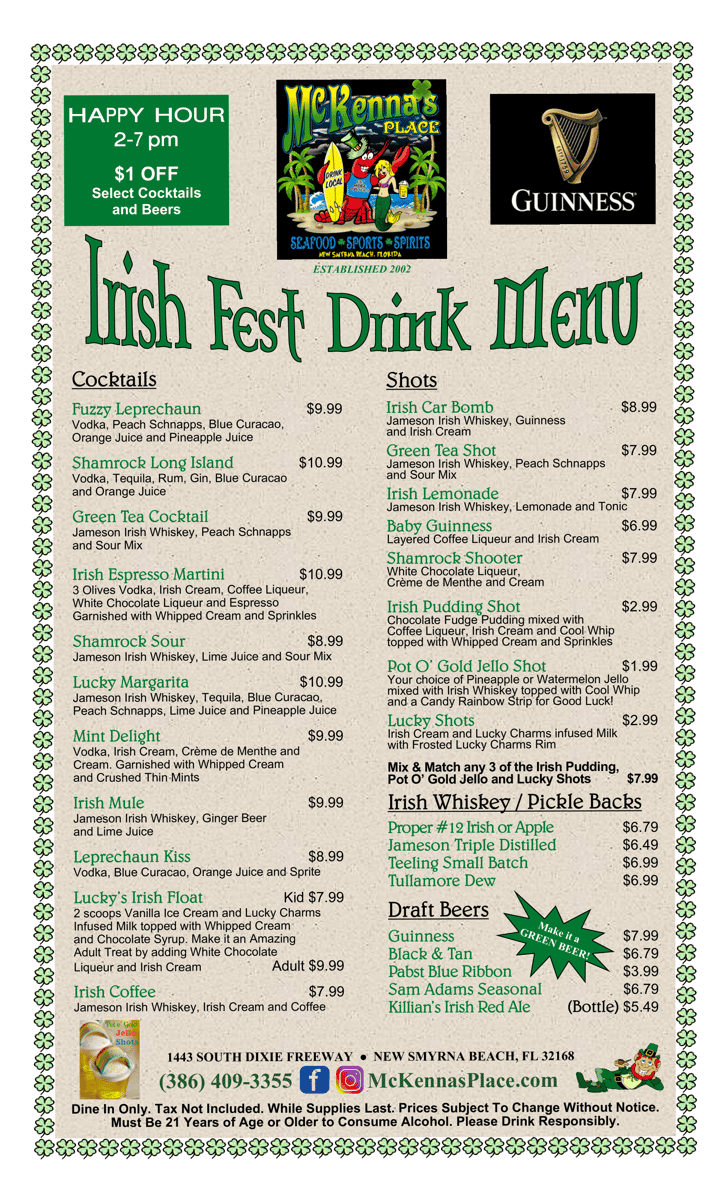 Irish Drink Menu