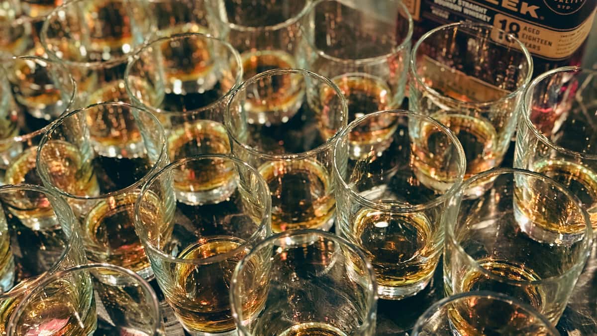 Bar full of whiskey samples