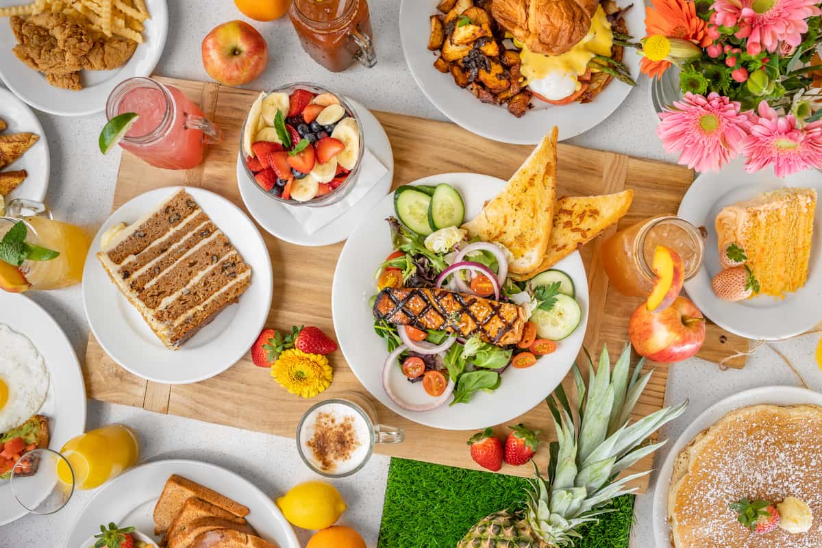 Peach Valley Café table spread, top shot