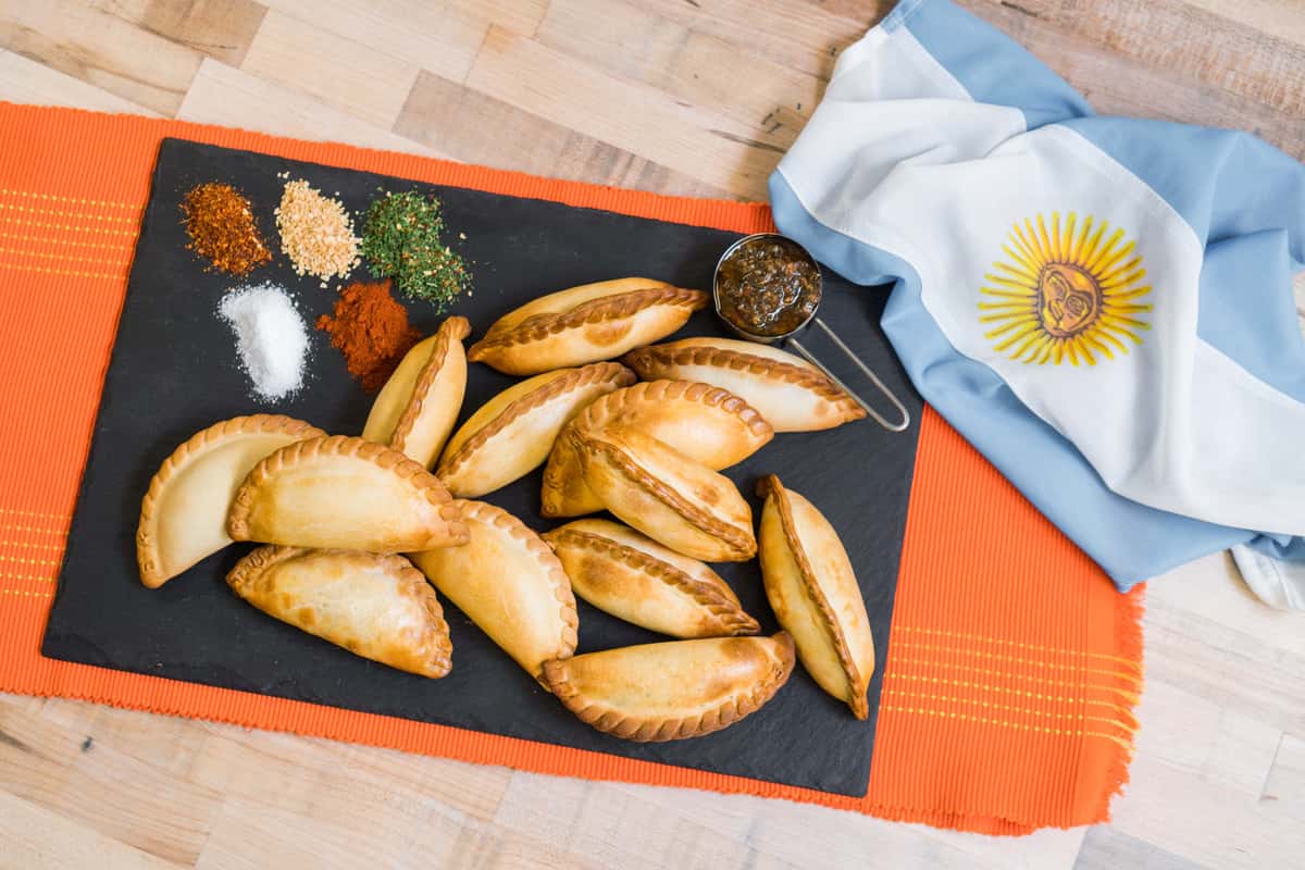 Argentinian flag and empanadas