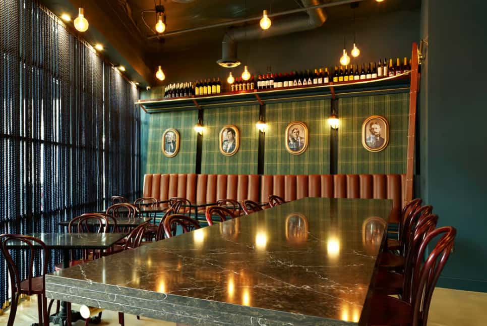 Irish Pub, green walls dark wood features