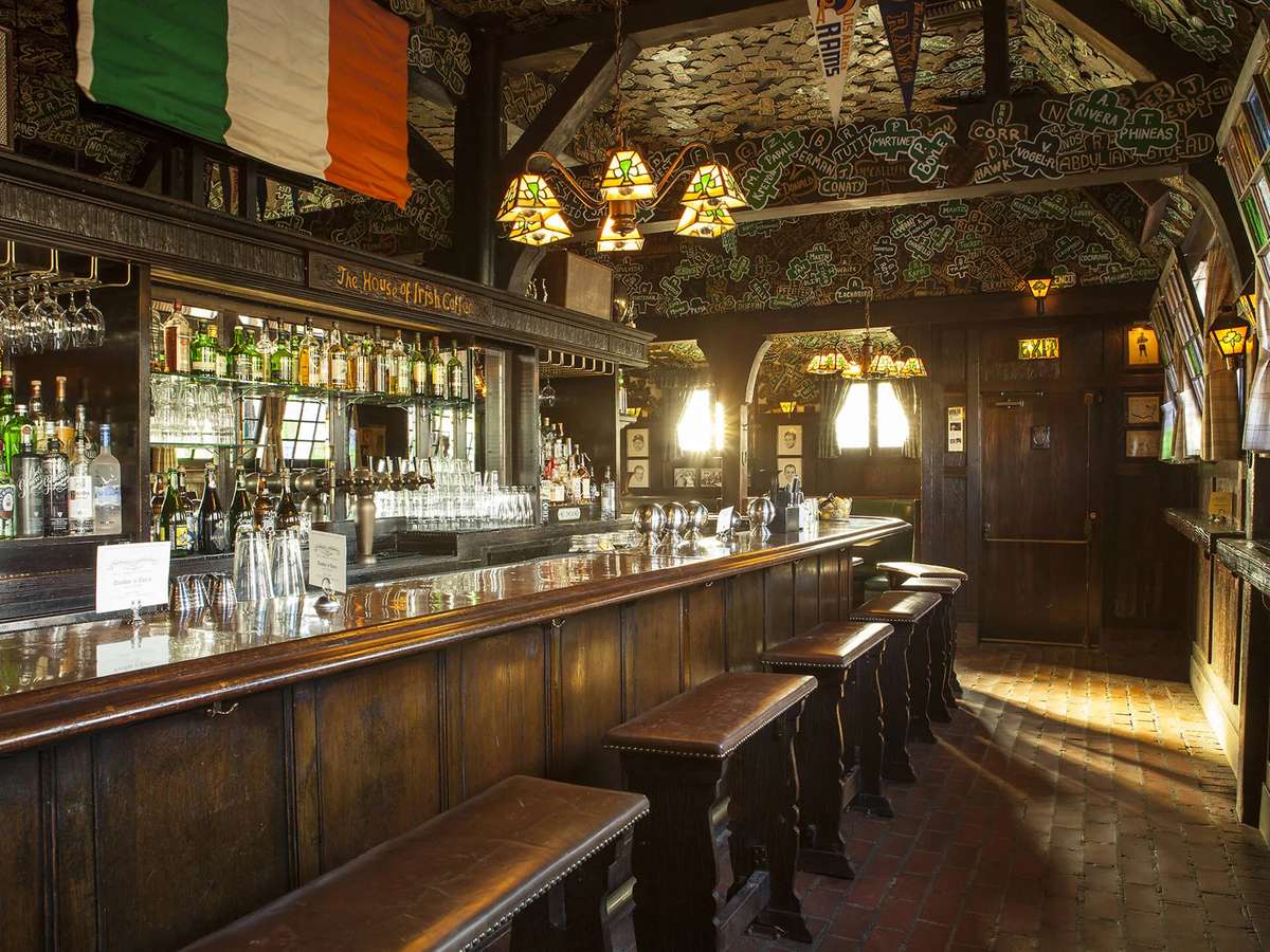 Irish bar with Irish flag
