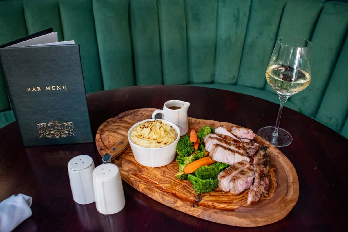 meal on wood platter