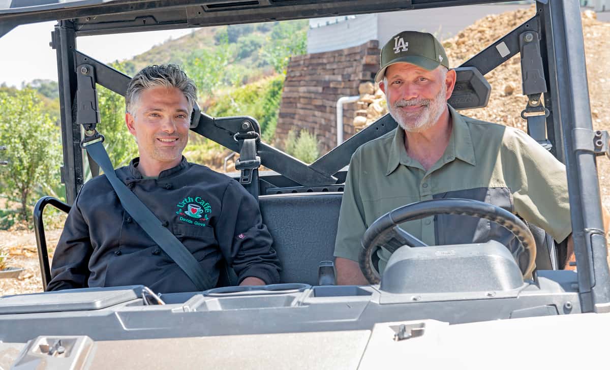 Chef Giova and Jules Lieb in the All Terrain Vehicle