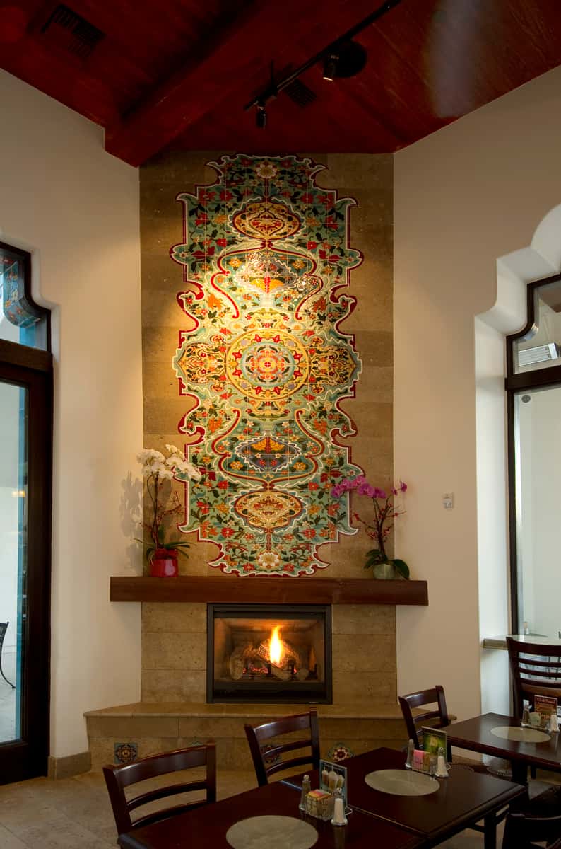 Fireplace main dining room Urth Pasadena