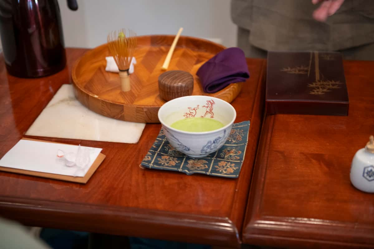 Wazuka Matcha tea being presented to guest