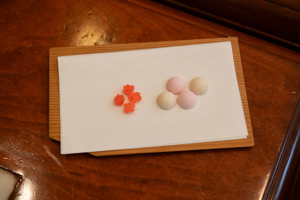 Decorative sweet at Urth Wazuka Matcha tea ceremony