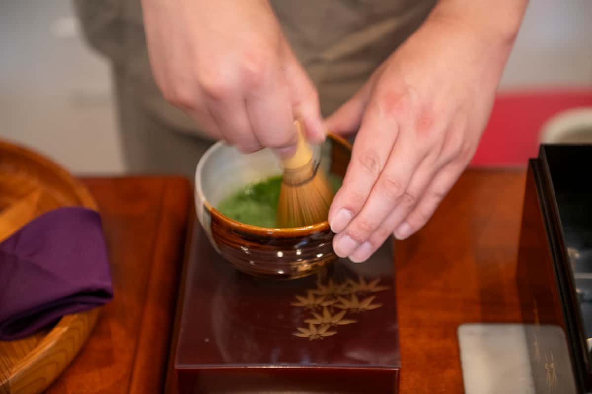 Whisking Wazuka Matcha tea