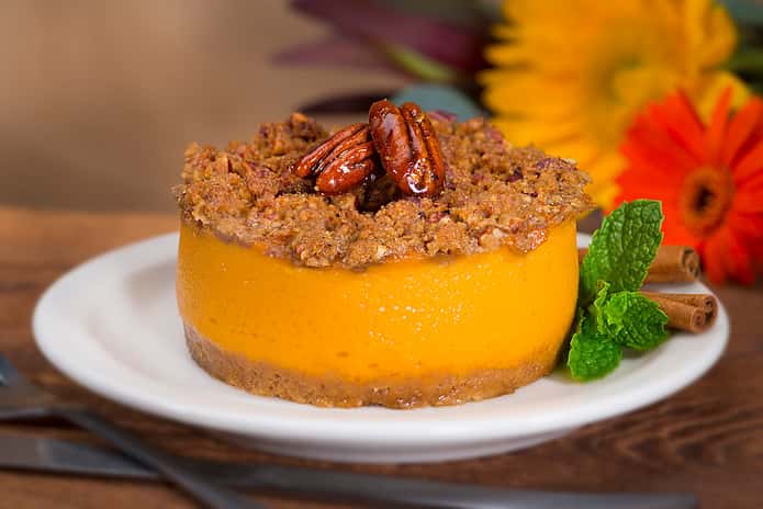Individual size Sweet Potato Pie - orange filling with graham cracker topping with whole pecans