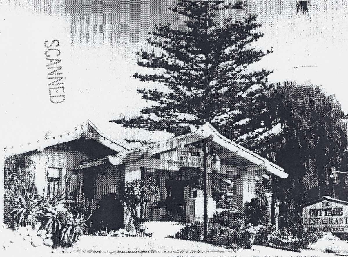 black and white photo of the cottage restaurant in laguna beacg
